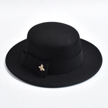 New Fedora Hat for Women Elegant Fashion Formal Wedding Decorate Church Cap Flat Top Bow Party Jazz Hat Chapeau Femme