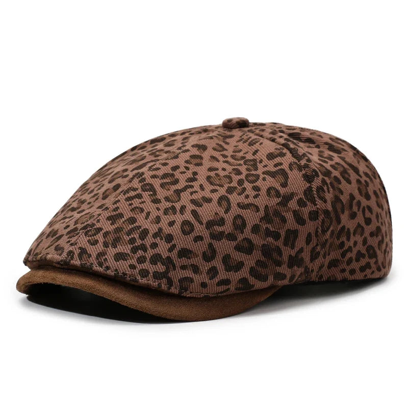 Leopard Print Newsboy Cap - New Style for Spring & Autumn, American Vintage Paperboy Hat
