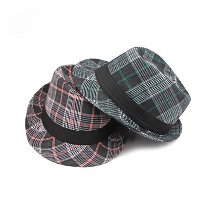European and American Style Patterned Top Hat for Men  Sun Protection  Hat  Spring and Summer New Plaid Jazz Hat for Women