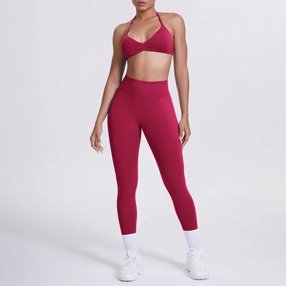 Women 2pcs Patchwork Sport Yoga Suit Training Sleeveless Sport Gym Tops Tummy Control Slimming Booty Leggings Yoga Suit Sports