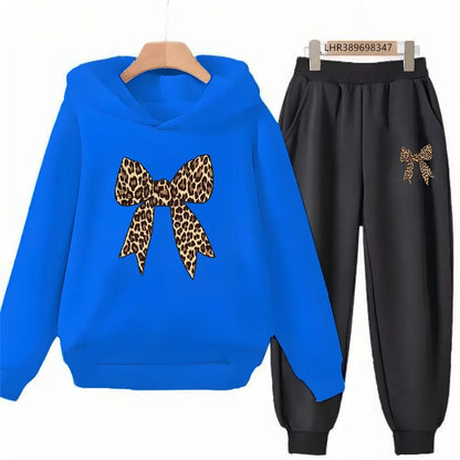 Bow Print Girls Red Hoodie Children 3-12 Years Boys Casual Tops+Pants Sets Long Sleeves Autumn Fashion Kids Long Sleeves Clothes