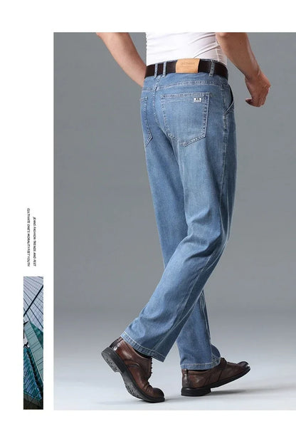 Business Lyocell Jeans Men Summer New Thin Fashion Straight Breathable Brand Pants Male Slim Comfortable  Denim Trousers