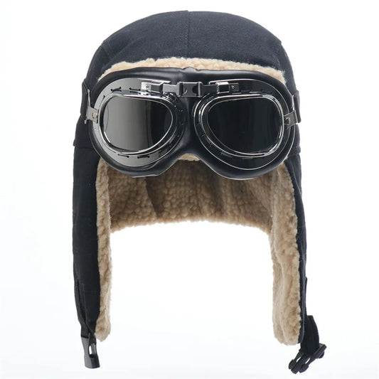 Army Military Ushanka Men&Women Windproof Winter Bomber Hats with Goggles Warm Lamb Wool Pilot Earflap Thermal Snow Cap