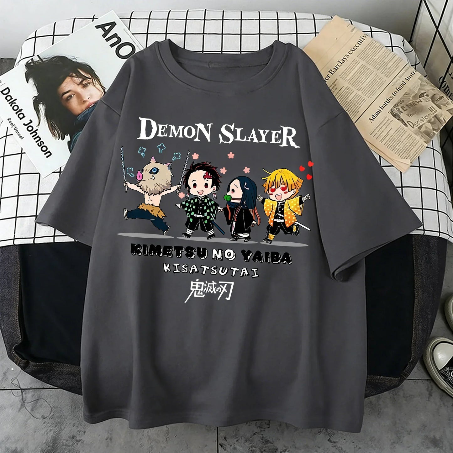 Plus Size Demon Slayer Summer Anime Printed Men, Women T-shirt Casual Parent Child Top Fashion Street Wear Harajuku Style Y2K