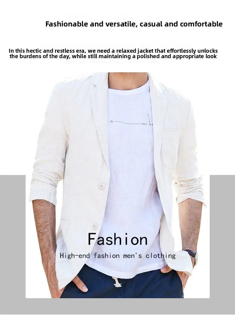 Linen Sun Protection Jacket Blazer - Men Fashionable Business Travel Wedding Versatile Casual Lightweight Cool Breathable Blazer