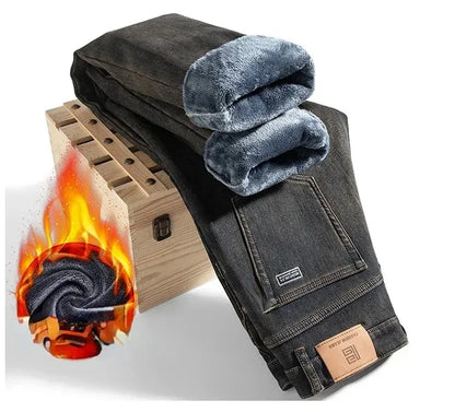 High Quality Winter Jeans New Casual Straight Tube with Fleece Thickening Loose Outside Warm Long Pants Streetwear Men