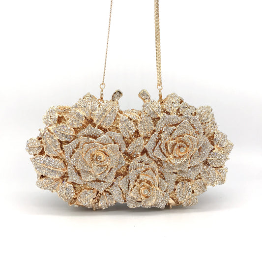 High Quality Luxury Rose Diamond Women Luxury Rhinestone Crossbody Clutch Evening Bag