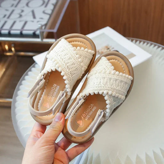 Girls Summer Beach Shoes Ethnic Style Kids Casual Sandals Soft Sole Fashion Children Retro Princess Shoes 2025 Summer New