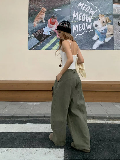 Y2k Trendy Barrel Baggy Jeans Boyfriend Retro Low Rise Wide Leg Stitch Decor Denim Pants Women Men Trousers Streetwear