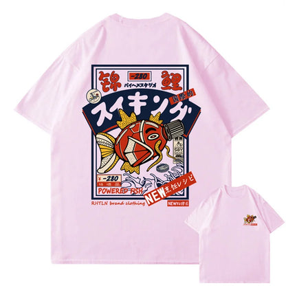 Hip Hop Streetwear Harajuku T-shirt Japanse Kanji Fish Print T-shirt 2024 Mannen Katoen Casual Korte Mouw T-shirt Japan Stijl