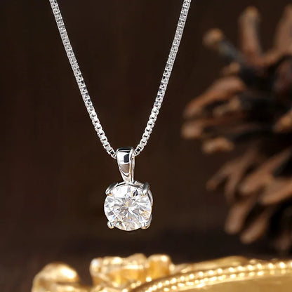 1ct Moissanite Pandent Necklace s925 Sterling Silver Plated 18k Box Chain Dainty Necklaces for Women Fine Jewelry Gift