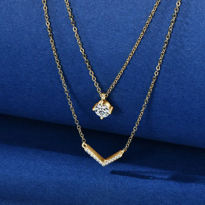 Certified Moissanite V-shape Pendant Double Necklaces Chains for Women S925 Sterling Silver Fine Jewelry Gifts Collares