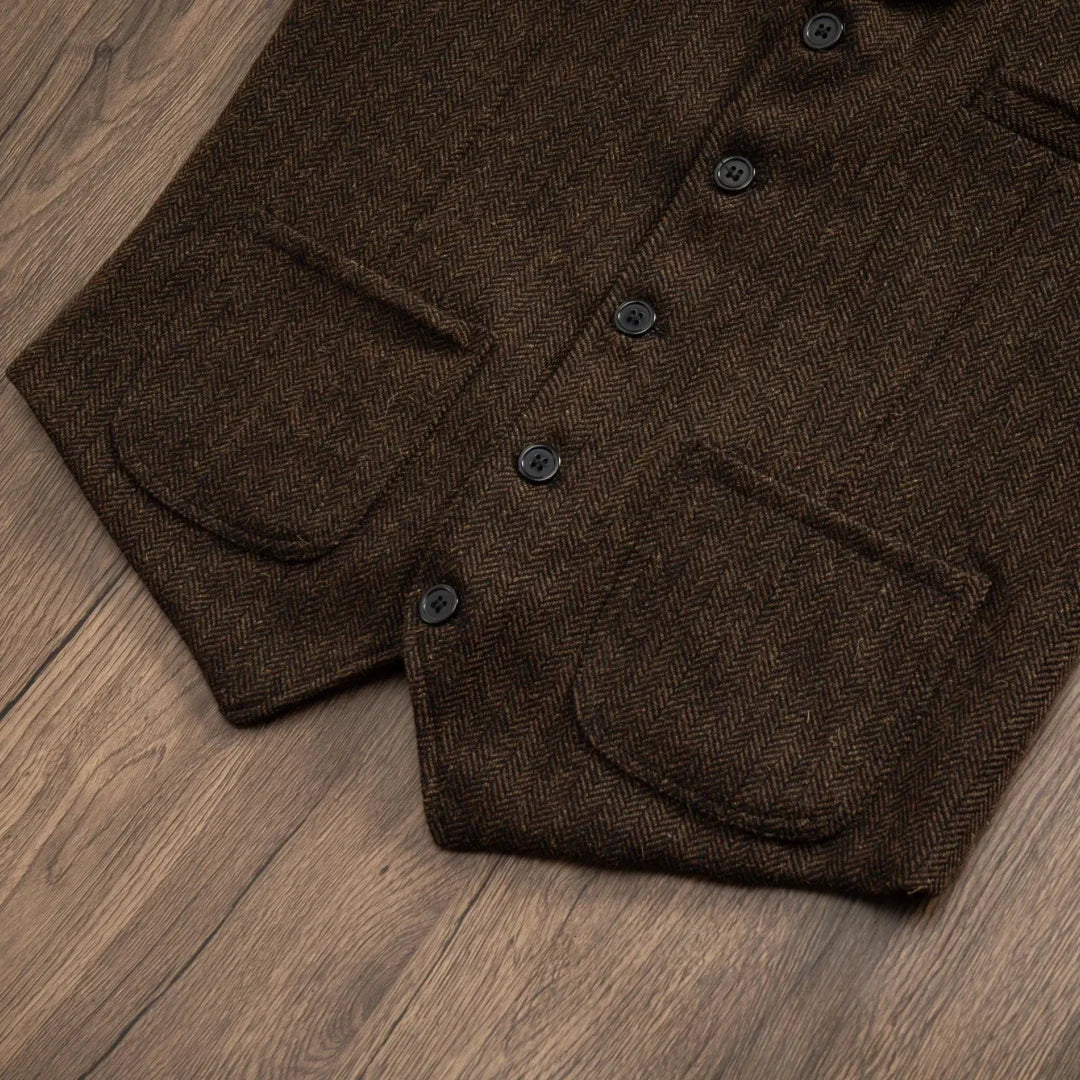 Men Vest Coffee Herringbone Single Button Lapel Waistcoat For Wedding Banquet Office Business Work Daily Casual Men Suit Vest