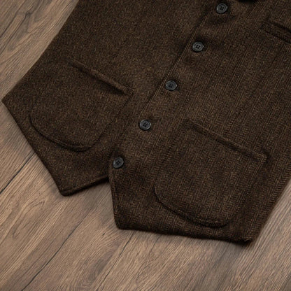 Men Vest Coffee Herringbone Single Button Lapel Waistcoat For Wedding Banquet Office Business Work Daily Casual Men Suit Vest
