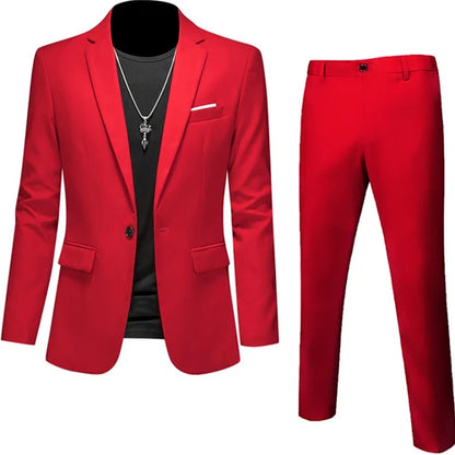 6XL-M (Blazer+Pants) High Quality Business Solid Color Slim Fit Suits 2 Pieces Men's Groom Wedding Social Tuxedos Set 16 Colour