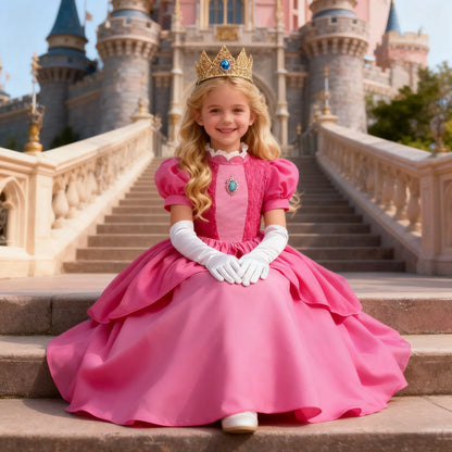Princess Peach Baby Girls Cosplay Dress Kids Vestidos Birthday Party Dresses Carnival Halloween Costume Ball Gown Clothing