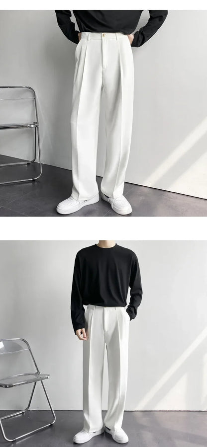 2025 New Men Straight Pants Fashion Korean Loose Suit Trousers Casual Draped Baggy White Wide Pant Male Streetwear