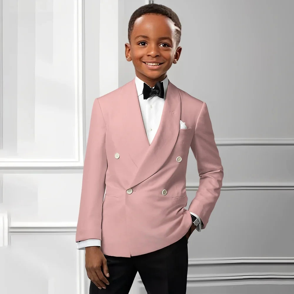 Solid Boys Double Breasted Suit Set 2 Pieces Wedding Birthday Party Outfit Classic Shawl Lapel Kids Tuxedo 2-20T