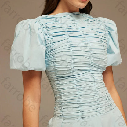 Customize Draped Top Short Sleeve Midi Dress A-Line Evening Dresses Formal Exquisite High Quality Prom Party Gowns for Women