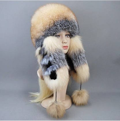 Hot Sale Lady Winter Warm Luxury 100% Natural Fox Fur Hat Fashion Fluffy Fox Fur Rex Rabbit Fur Caps Women Real Fur Bomber Hats