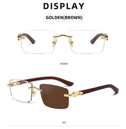 Photochromic Rimless Sunglasses Women Trendy Luxury Square Sunglass Men Vacation Sunscreen Fashion Glasses Gafas De Sol Hombre