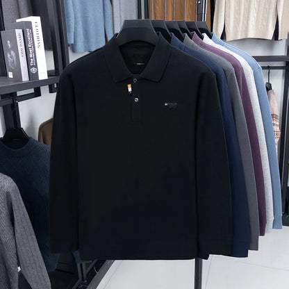 Men's Luxury Brand 100 Cotton Embroidered Polo Shirt Spring Autumn Business Leisure Lapel Long Sleeve T-shirt Handsome Menswear