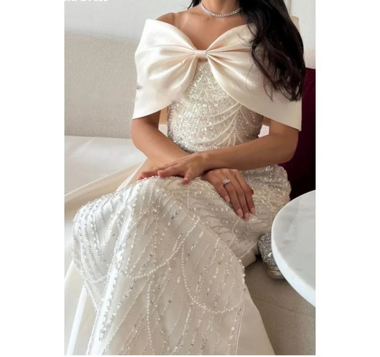 Beads Women's Prom Dress 2025 Custom Made Evening Dresses for Special Occasions Bow Lena Ball Gown Luxury Dress Mermaid Party