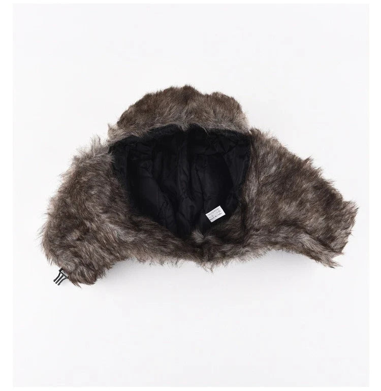 Men's Warm Soldier Hat Winter Pilot Patrolman Earmuffs Polyester Fiber Warm Russian Ski Hat Windproof Cold Pilot Hats
