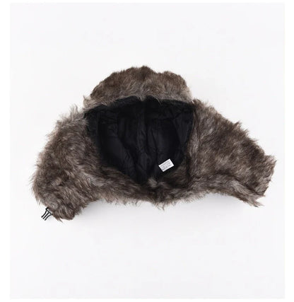 Men's Warm Soldier Hat Winter Pilot Patrolman Earmuffs Polyester Fiber Warm Russian Ski Hat Windproof Cold Pilot Hats
