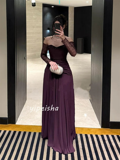 Customized High Quality Classic Jersey Sequined Beading Straight Off-the-shoulder Long Dresses Bespoke Occasion Dresses Formal