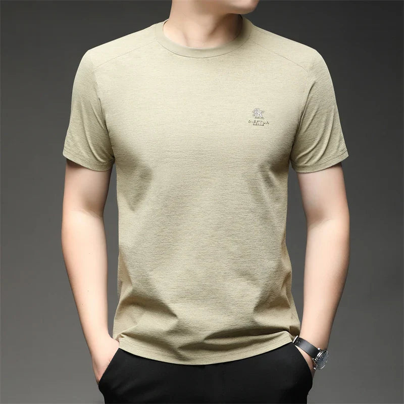 2026 New Men's Korean Style Fashion Badge Short Sleeved Sleeve Round Neck T-shirt Casual and Comfortable Summer Versatile Top