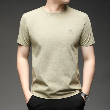 2026 New Men's Korean Style Fashion Badge Short Sleeved Sleeve Round Neck T-shirt Casual and Comfortable Summer Versatile Top