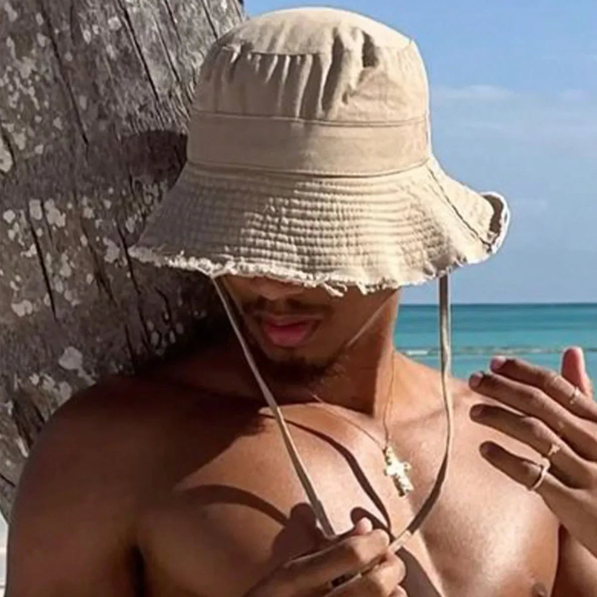 Fashion Men Fisherman Hats Foldable Bob Bucket Hat with Big Brim Sunscreen with Adjust Chin Rope Caps Beach Fishing Gorras Hat