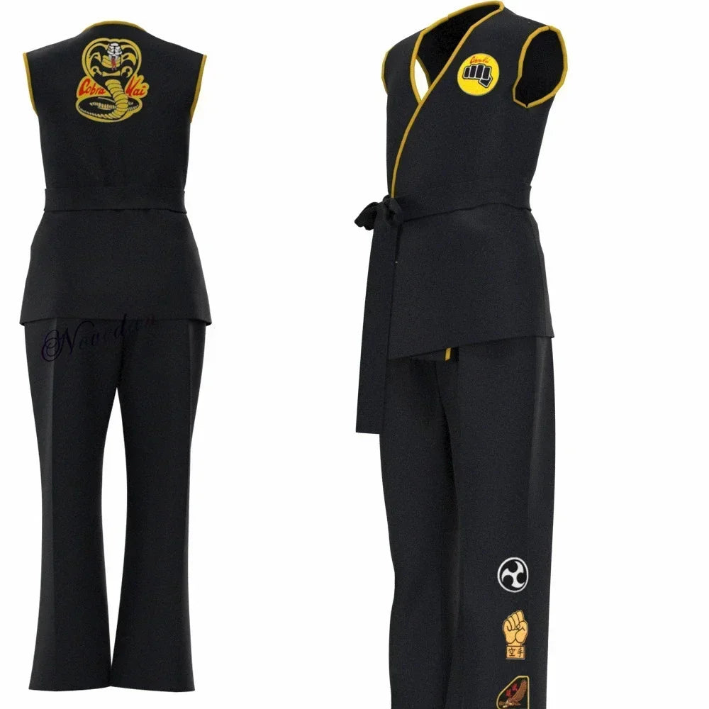 Karate Kids KOF Cobra Kai Cosplay Costume Kid Aldult Black White Kimono Uniform Headband Anime Halloween Party Suit Tracksuit
