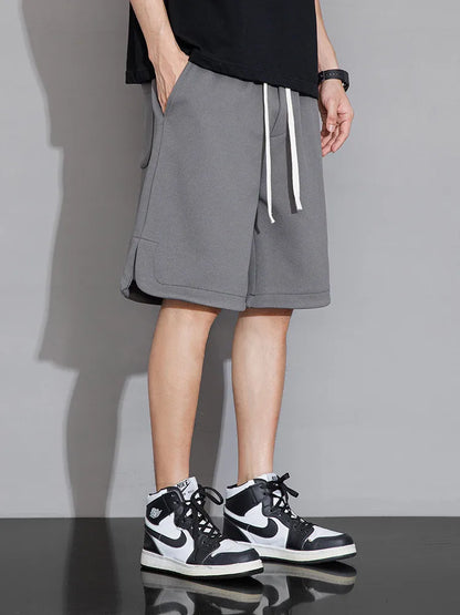 Summer Men's Sport Shorts Knee-Length Straight Loose Short Pants Streetwear Drawstring Knitted Sweat Casual Shorts Big Size 8XL