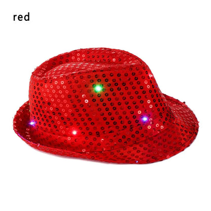 Stage Performance Flashing Light Up Led Fedora Trilby Jazz Hat Panama Cap Sequin