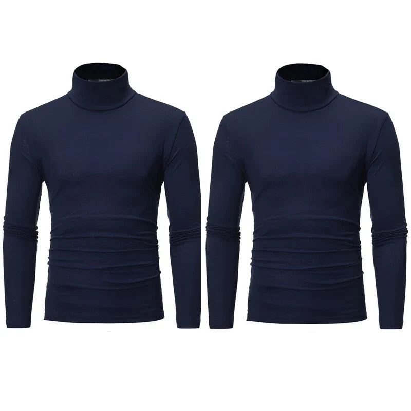 2pcs Men Thin Warm Tops Men's Autumn Long-sleeved Thermal Underwer Male High Collar Fashion T-shirt