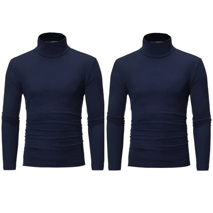 2pcs Men Thin Warm Tops Men's Autumn Long-sleeved Thermal Underwer Male High Collar Fashion T-shirt