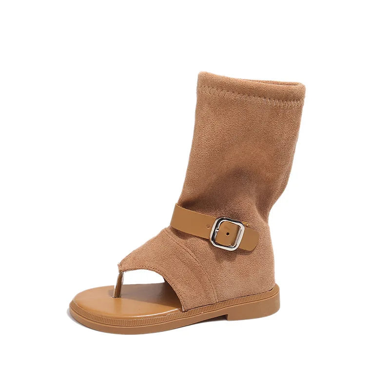 Summer Princess Long Pipe Boots Roman Sandals for Kids Girl Brand Design Ankle Strape Stretch-Satin Flip Flop Girls Shoes I06242