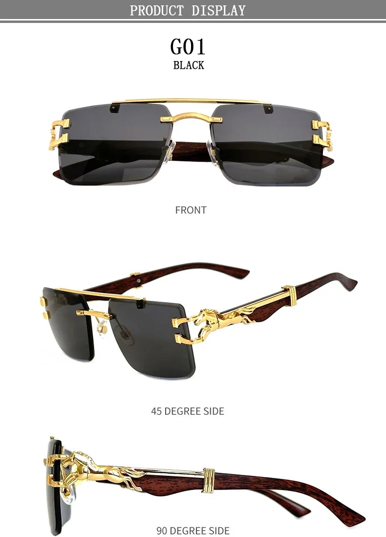 New In Sunglasses For Men Wooden Rimless Sunglasses Women  Vintage Square Fashion Glasses Luxe Gafas De Sol Hombre Zonnebril Sun