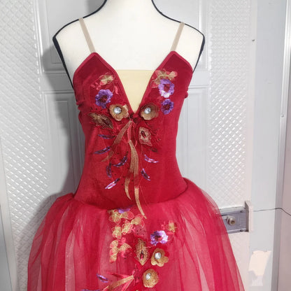 Long Ballet Tutu Skirts Flower Lace Dress Performance Costumes Princess Dance Practice Romantic Dress