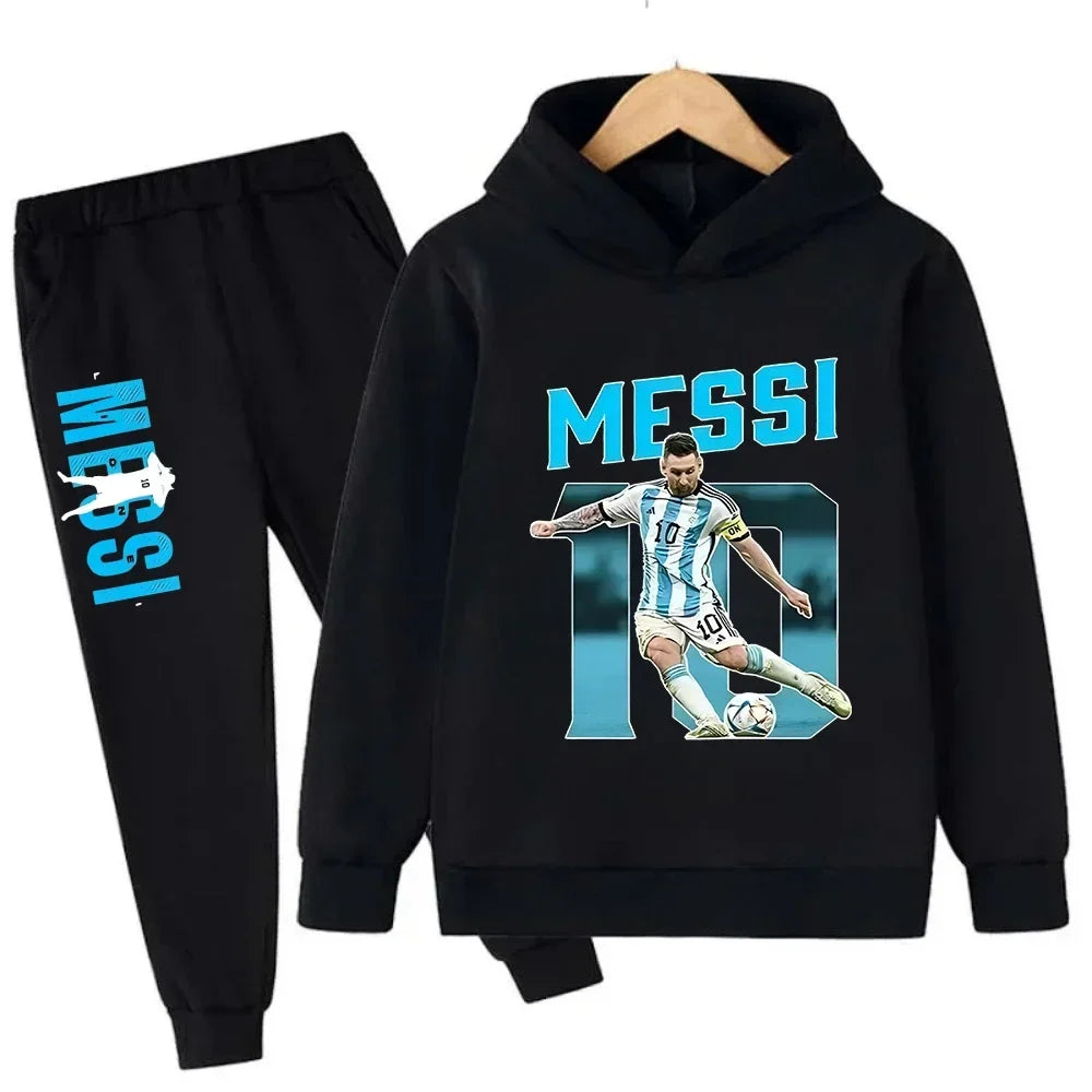 Autumn Football Star Messi 3-12Y Children Hoodies Sets Pants Suit 2 Pcs Sets Kids Boy Girl Clothing Casual Fashion Tracksuits