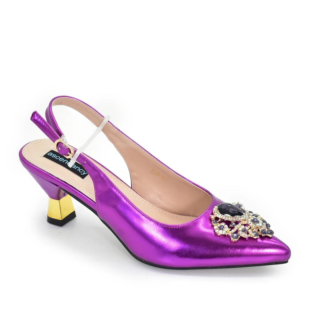 New Arrival Pointed Toe Heels for Women 2026 Elegant Party Diamond Pumps Italian Shoes and Bags Matching Set with Rhinestone