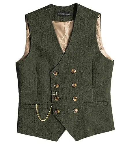 Men Suit Gray Vintage Double Breasted Blend Waistcoat For Wedding Groomsmen Banquet Men Coat