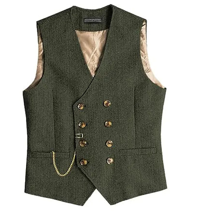 Men Suit Gray Vintage Double Breasted Blend Waistcoat For Wedding Groomsmen Banquet Men Coat