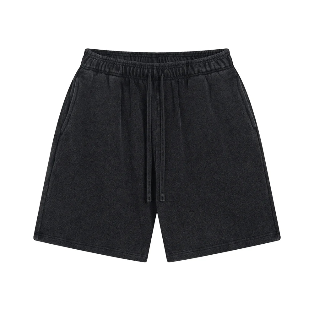 Fashion Summer Men 420gsm Washed Cotton Shorts Retro Unisex High Street Terry Knee Length Short Pants Streetwears HY0845