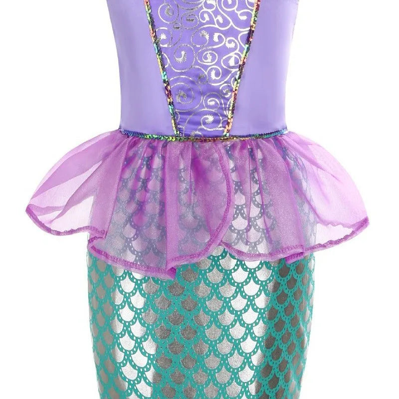 Halloween Little Mermaid Ariel Princess Costume Summer Purple Dress Girls Cosplay Mermaid Carnival Birthday Party Swimsuit Set