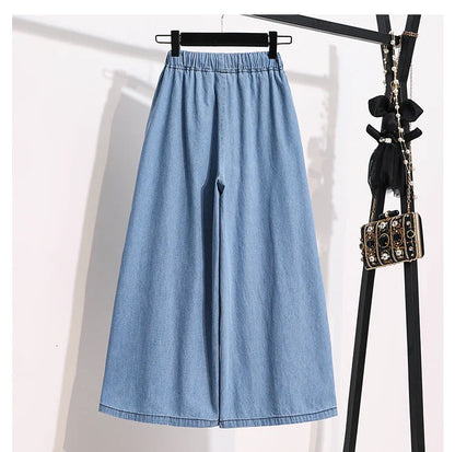 2026 High Waist Loose Fit Wide Leg Jeans Women Plus Size Casual Straight Workwear Trousers Summer Autumn Denim Capri Pants