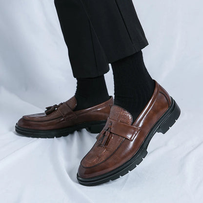 Men's Shoes Leather Men Fashion Spring Tassel Loafers Hot Sale Handmade Business Shoes Luxury Brand Lace-Up Men's Groom Footwear