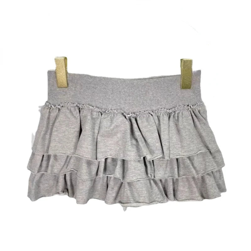 Y2k Lolita Mini Cake Skirt Soft Girl low Waist Ruffle Fluffy Fairy Skirts Summer Kawaii Cute Elegant Short Skirt Black